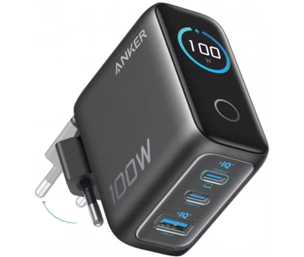 Anker Smart Display väggladdare 100W, 1x USB-A/2x USB-C med USB-C kabel – Grå