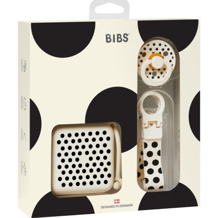 BIBS Gift Set Polka Soothe & Go Latex Size 2, Ivory Black