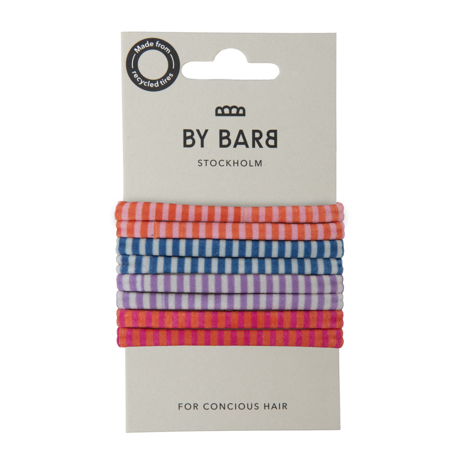 ByBarb Hair ties multicoloured 8-pack, recycled material striped pattern