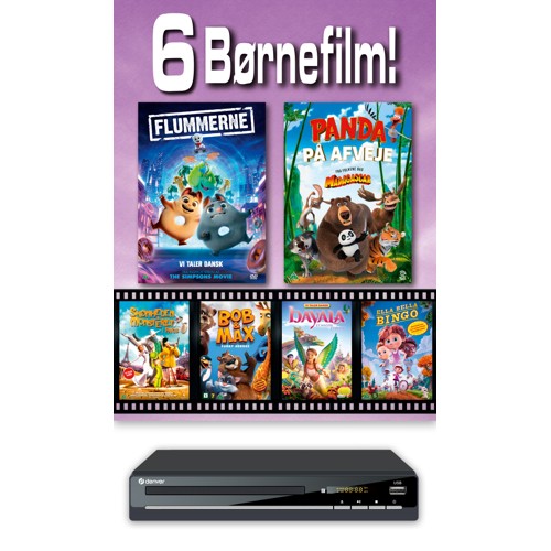 6 Børnefilm & Denver DVD maskine - (DVD)