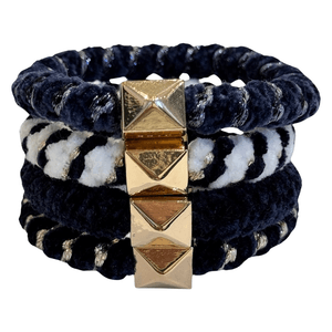 Dark Fluffy Fat Hair Tie Navy Blue Mix W/Gold 4 pcs