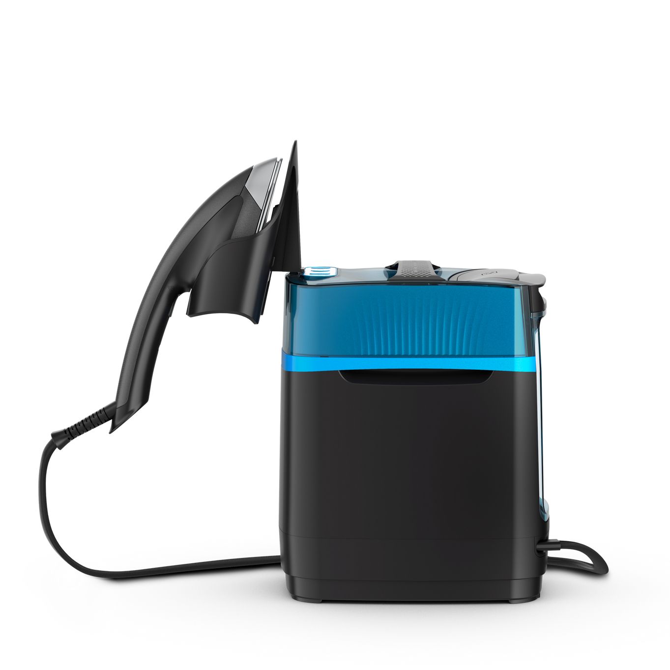 Tefal Cube UT2020, Handhållen klädångare, 1,1 l, 1,17 min, Svart, Blå, 90 g/min, 200 g/min