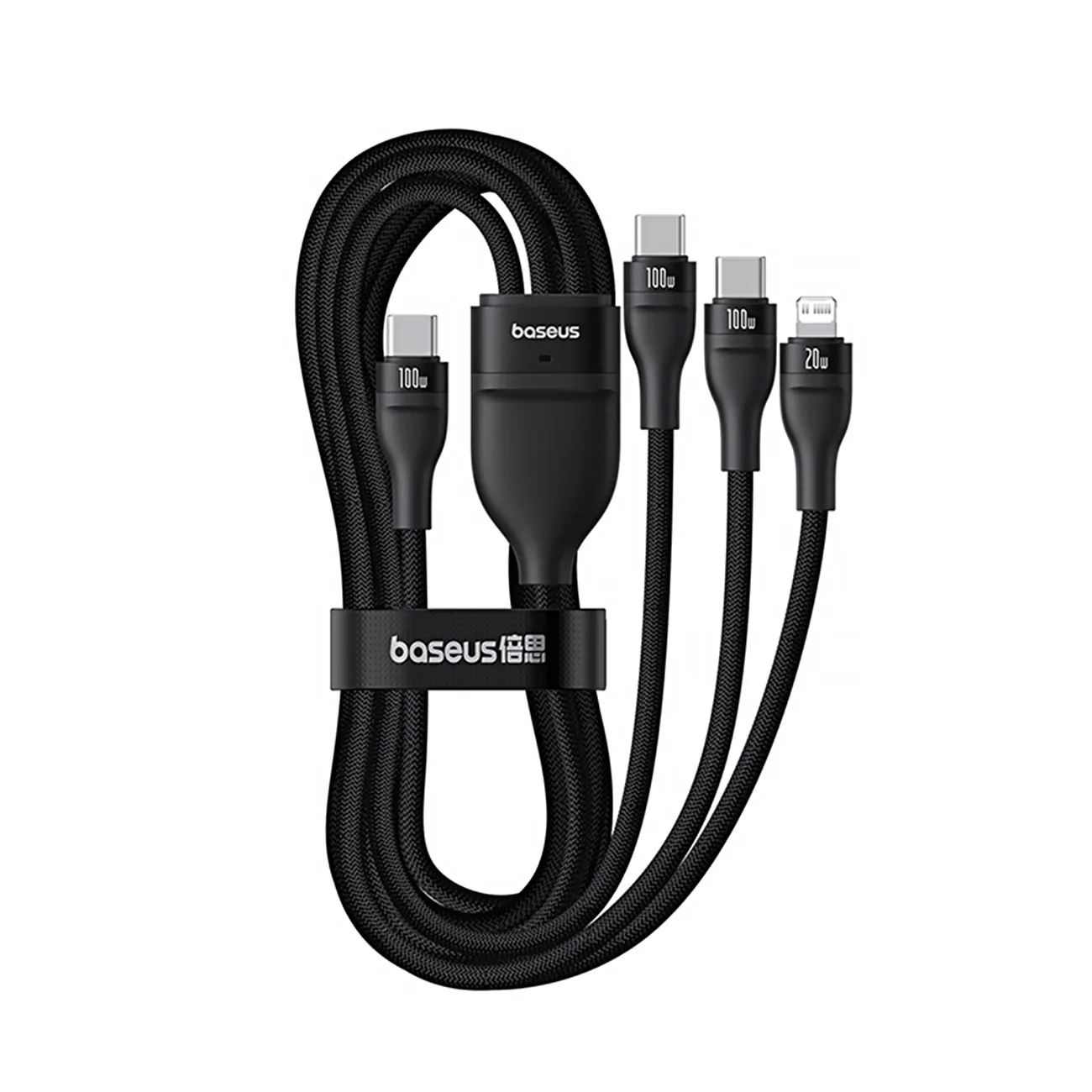 Baseus 3in1 laddningskabel USB-C till 2x USB-C/1x Lightning 100W, 1,75m - Svart, bild 4