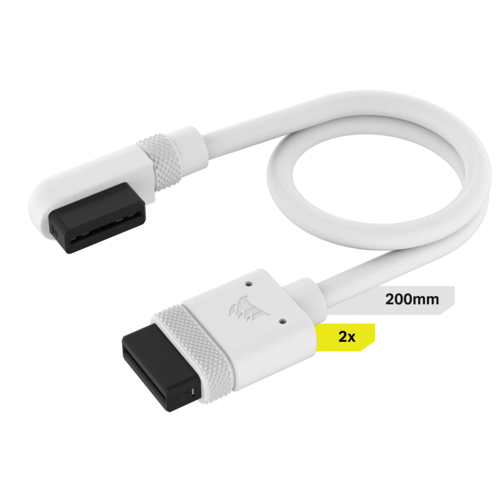 Corsair iCUE LINK - Ström-/datakabel - CORSAIR iCUE-länk vinklad till CORSAIR iCUE-länk rak - 20 cm - vit (paket om 2)