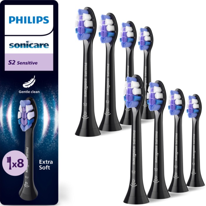 Philips Sonicare S2 Sensitive HX6058/88 tandborsthuvuden, 8-pack, svart