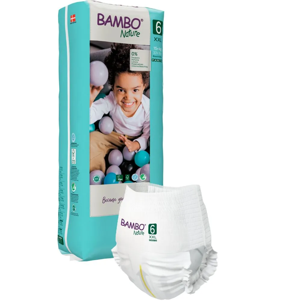 Babyblöja, byxblöja, miljömärkt, Bambo Nature Pants, 6-pack, hög förpackning, (Tall) - (3 förpackningar x 38 st.)