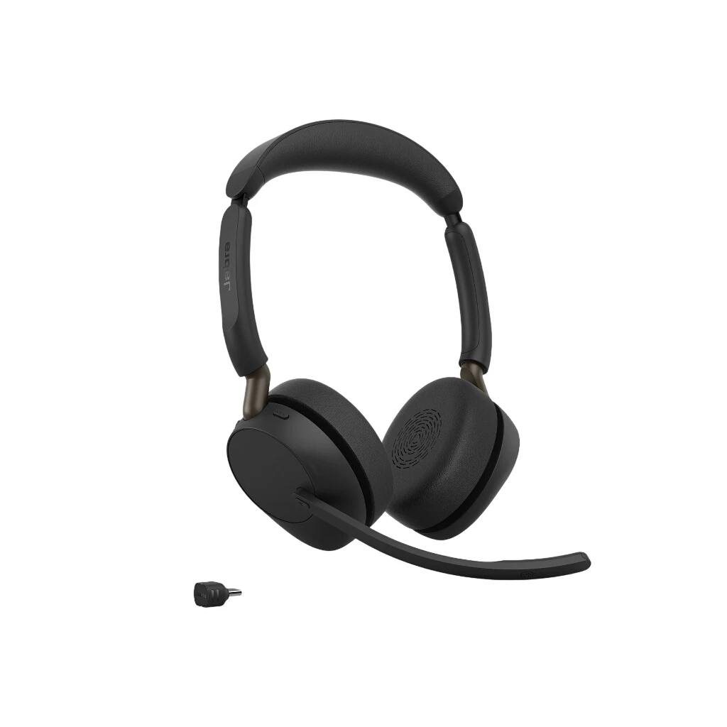 Jabra Evolve3 65 UC Stereo - Headset - på örat - Bluetooth - trådlös, kabelansluten - aktiv brusradering - USB-C via Bluetooth-adapter, USB-C - med laddningsställ - Optimerad för UC, Zoomcertifierad, Works With Google Meet, MFi-certifierad, bild 2