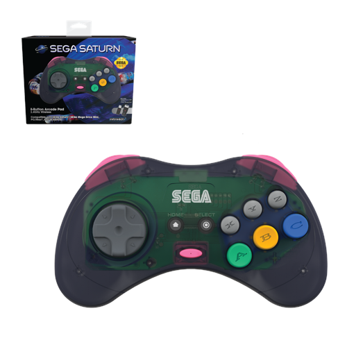 Retro-Bit Sega Saturn 8 Button Wireless Controller Slate Grey with Receivers