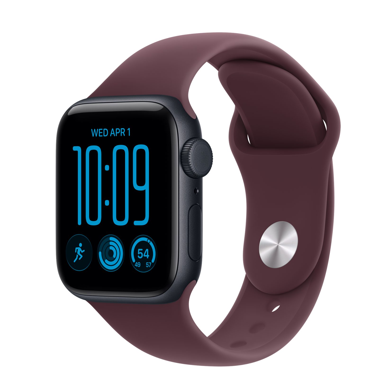 Apple Watch SE 3 (GPS + Cellular) • Aluminiumboett midnatt, 40 mm • Sportband bourgogne