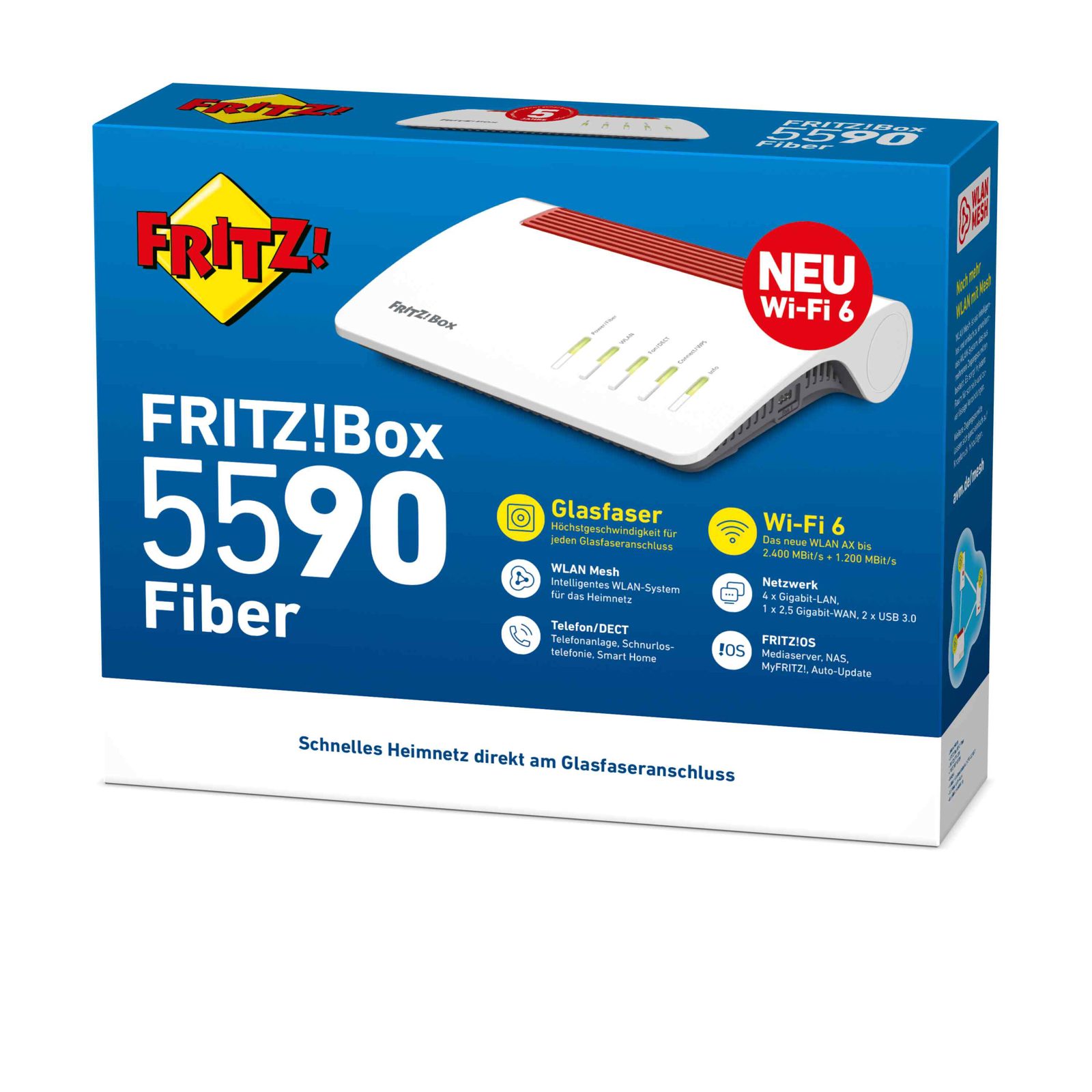 FRITZ!Box 5590 Fiber - Trådlös router - mesh - GPON-terminal / röstkort 1GbE, 2.5GbE, GPON, AON - Wi-Fi 6 - Dubbelband - VoIP-telefonadapter (DECT), bild 4