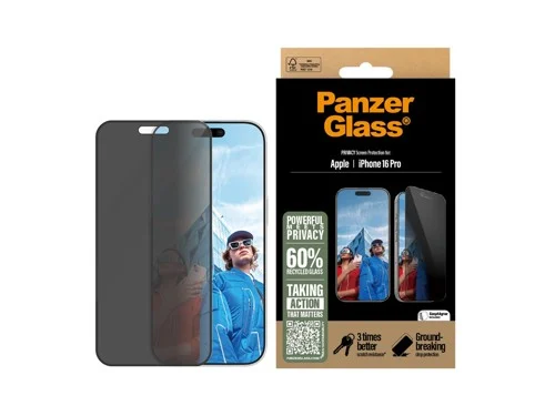 PanzerGlass iPhone 16 Pro skärmskydd Ultra-Wide Fit Privacy med applikator, bild 2