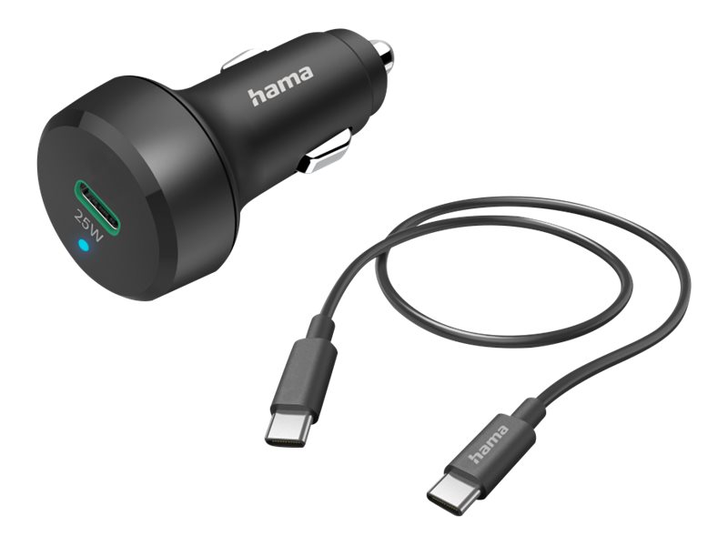Hama - Strömadapter för bil - 25 Watt - 3 A - PD, QC 3.0 (USB-C) - svart