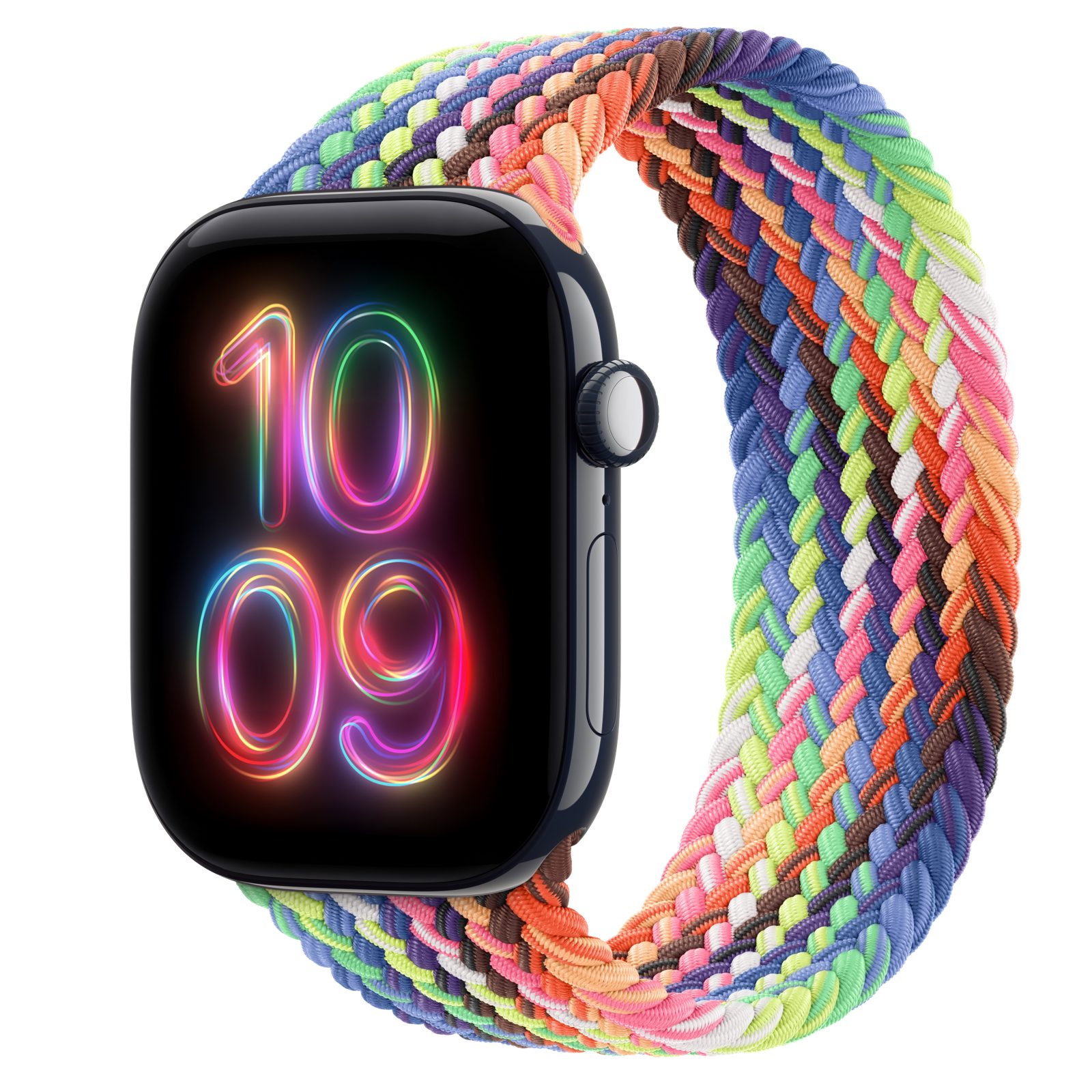 Apple Watch Series 12 (GPS + Cellular) • Keramikboett nattblå, 46 mm • Flätad sololoop Pride Edition