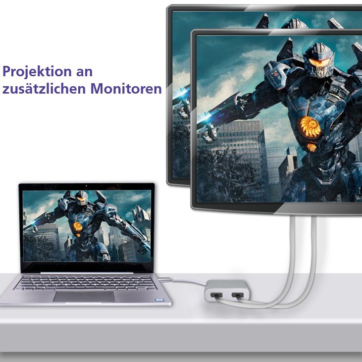 Helos Splitter USB 3.1 Type-C™ till 2x DisplayPort (PREMIUM 4K, silver) | 3840x2160 @ 60 Hz | guldkontakter | CE-godkänd | ULTRA, bild 5