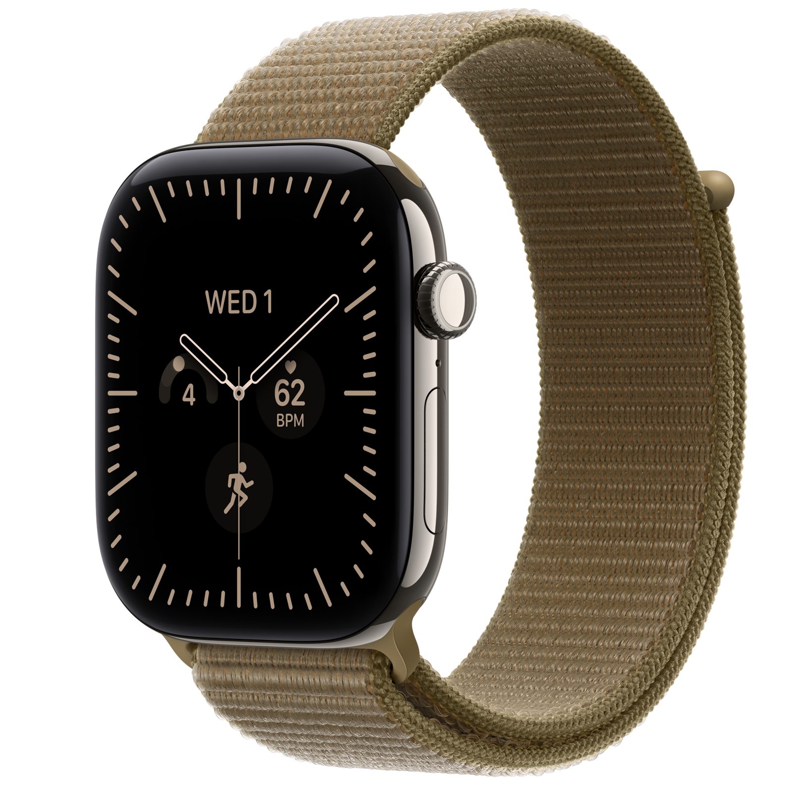 Apple Watch Series 12 (GPS + Cellular) • Titanboett naturlig, 46 mm • Sportloop oliv