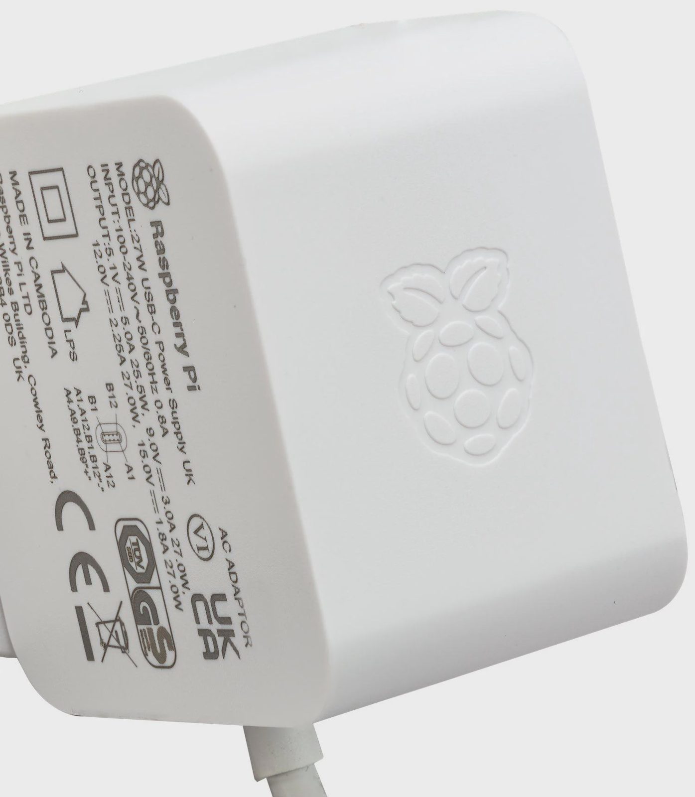 Raspberry Pi 5 USB-C strömadapter, vit
