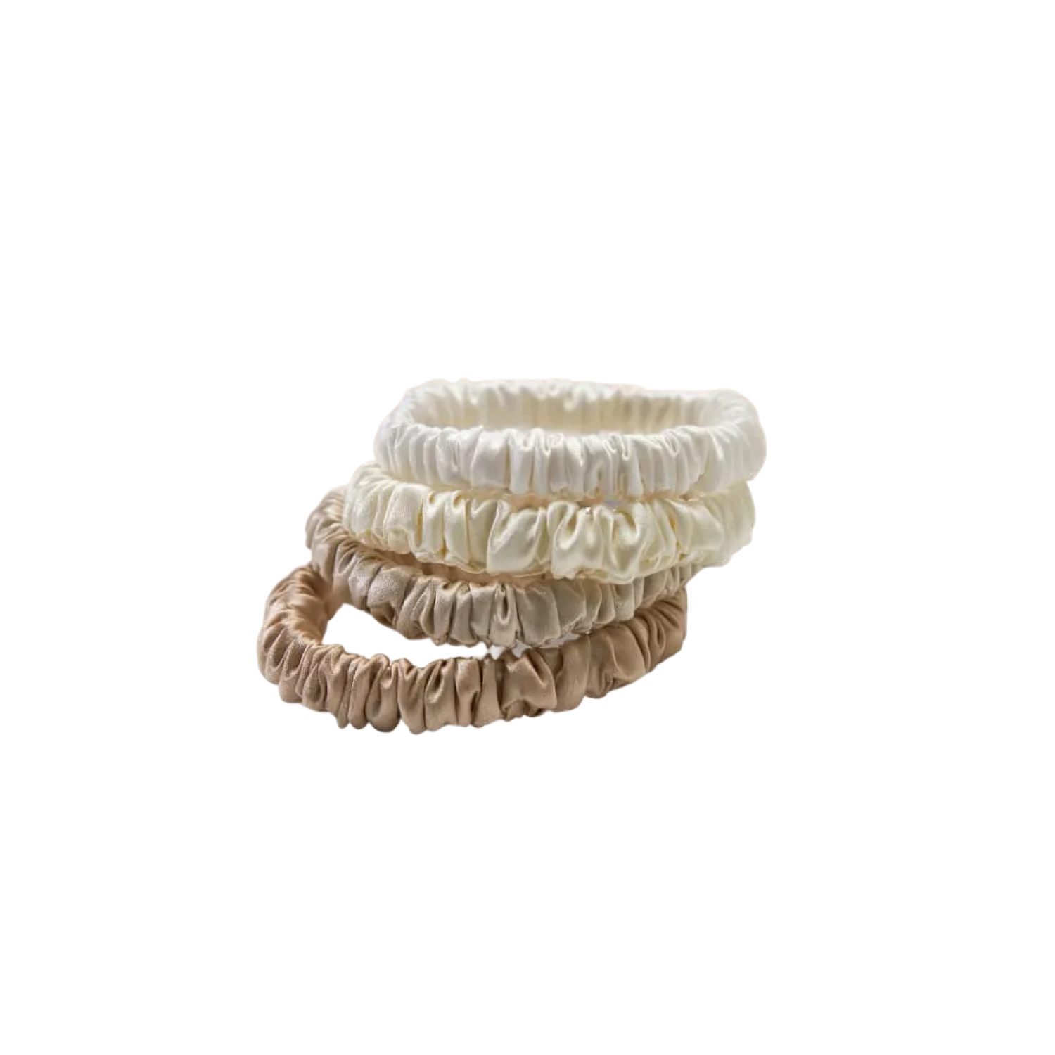 Lenoites Mulberry Silk Skinny Scrunchies White/Cream White/Beige/Light Brown 4 pcs