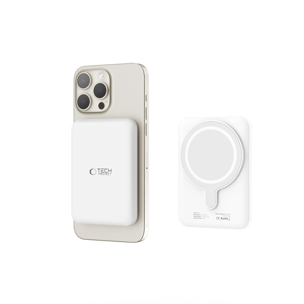 Tech-Protect LifeMag PB10 Powerbank med MagSafe 5000mAh 15W USB-C-port - vit + USB-C-kabel, bild 5