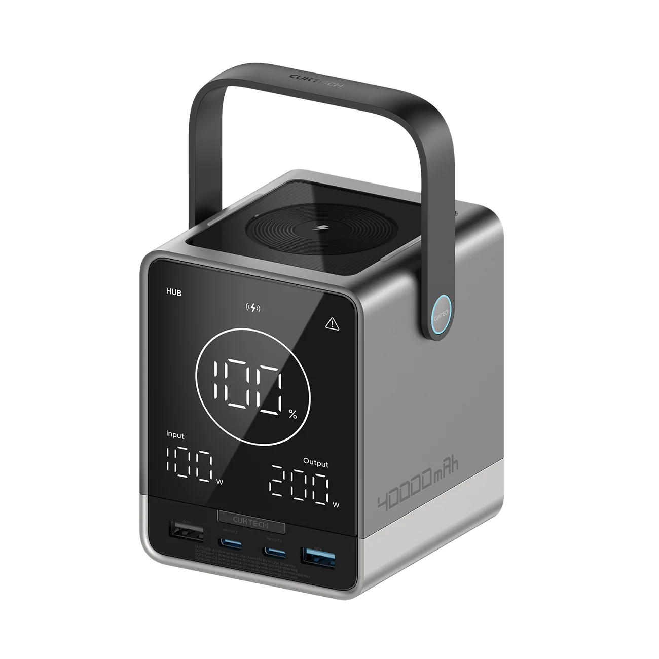 Cuktech Powerbank 300W 40000mAh med trådlös laddning 2x USB-C + 2x USB-A - Svart