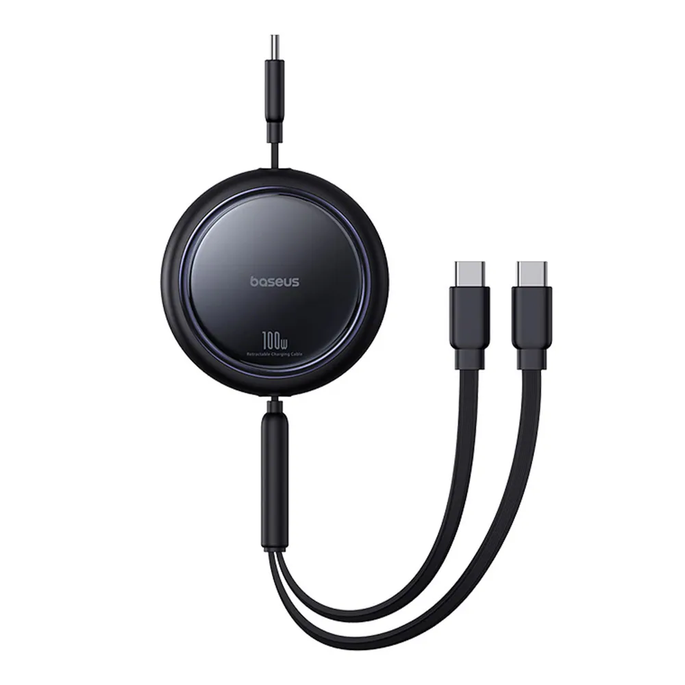 Baseus USB-C indragbar kabel till 2x USB-C 100W, 1m - Svart