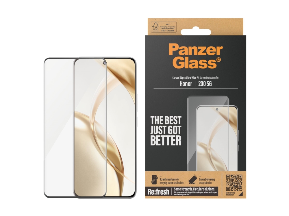 PanzerGlass - Skärmskydd för mobiltelefon - ultra-bred passform, böjda kanter - glas - ramfärg svart - för Honor 200