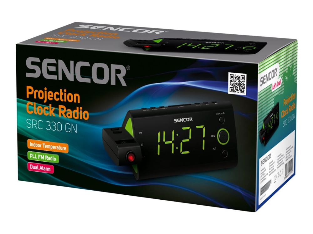 Sencor SRC 330 GN RADIOCLOCK, Alam Clock with projector, Digital, FM, ,05 cm (1.2), Green - 420g