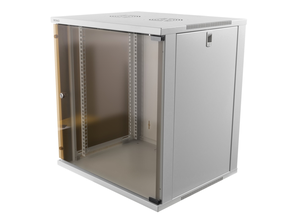 19" Skåp DELTACO 12U, 540x450x580mm, stående eller väggmonterat, glasdörr - Vit