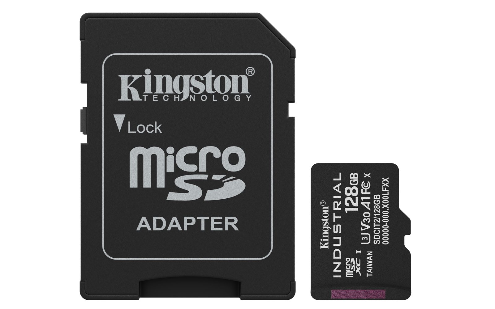 Micro Secure Digital SDXC 128 GB Kingston Industrial pSLC, 100/80 MB/sek, Class 10, UHS-I U3, V30, A1, inkl. SD-adapter, bild 2
