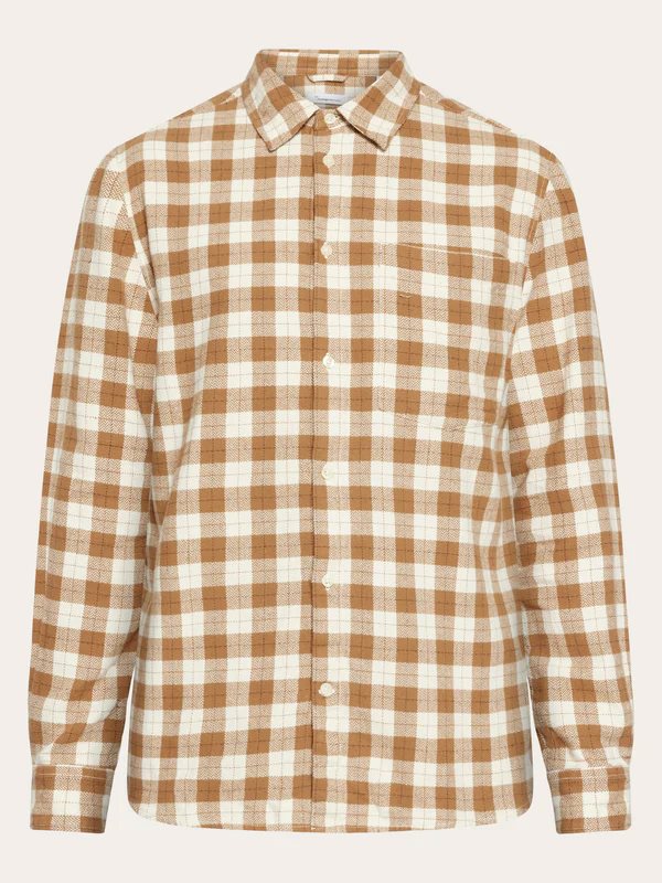 KnowledgeCotton Apparel Loose Fit Checkered Shirt Beige Check - S