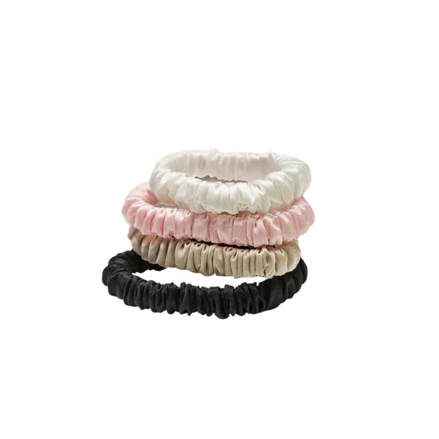 Lenoites Mulberry Silk Skinny Scrunchies White/Pink/Beige/Black 4 pcs