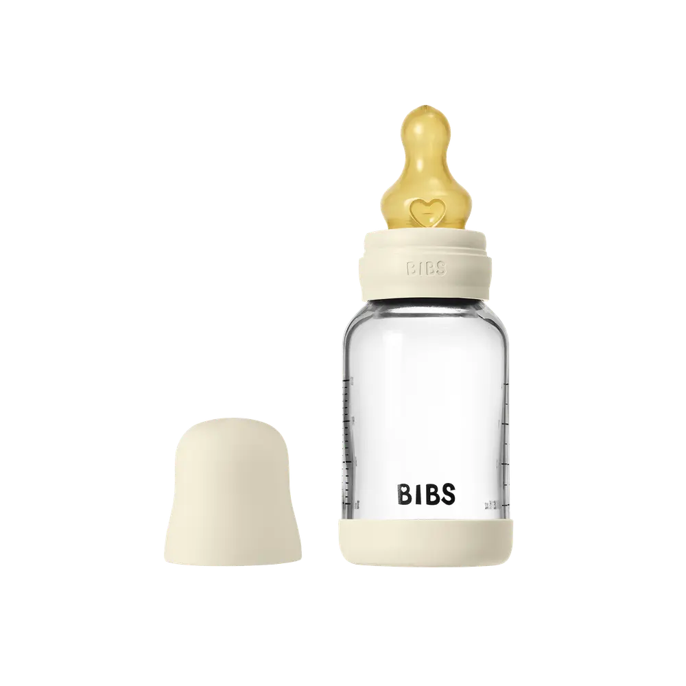 BIBS Glass Baby Bottle Round Latex 120 ml Slow Flow Ivory, bild 3