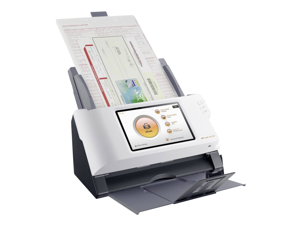 Plustek eScan A280 - Essential - dokumentskanner - CCD - Duplex - Legal - 600 dpi x 600 dpi - upp till 20 sidor/minut (mono) / upp till 20 sidor/minut (färg) - ADM (50 ark) - upp till 2000 scanningar per dag - USB 2.0, LAN, USB 2.0 (Host)