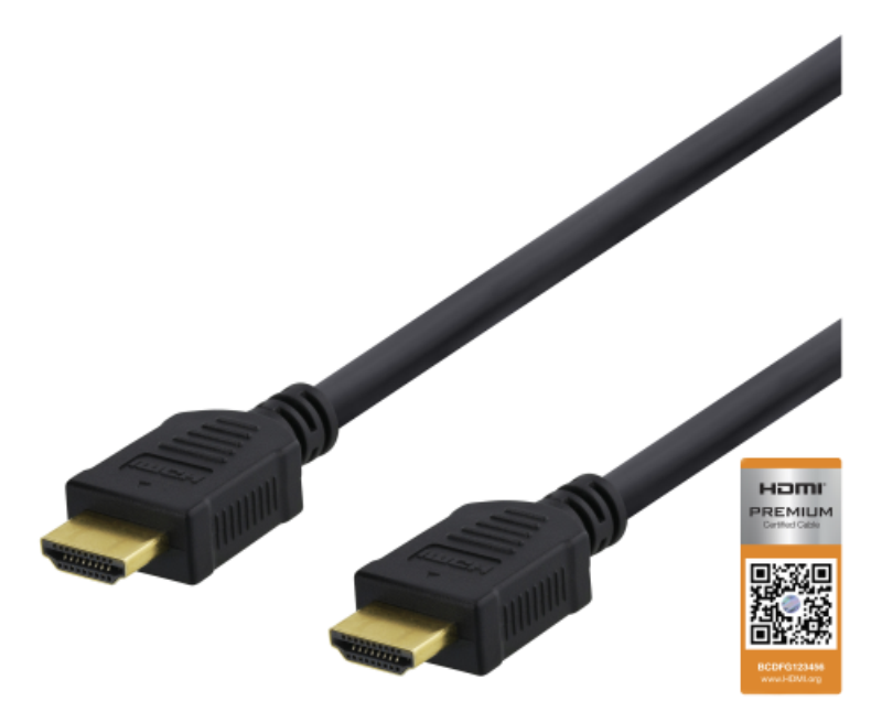 HDMI-kabel, High Speed Premium with Ethernet, 4K, 3D, returljud, 19-pin ha-ha, 0,5 meter - Svart