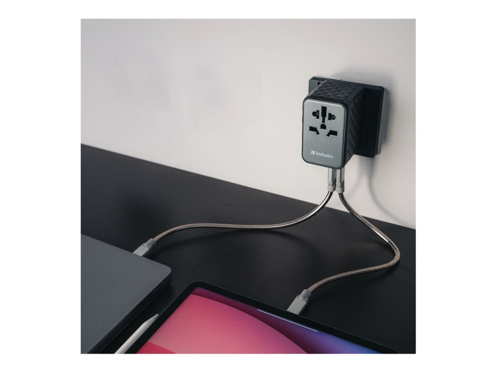 Verbatim UTA-06 - Strömadapter - GaN III, universell - 100 Watt - 5 A - PD 3.0, QC 4.0+, QC 3.0, Fast Charge, Superladdning, Apple Fast Charge, PD/PPS, USB BC 1.2 - 4 utdatakontakter (2 x USB, 2 x USB-C) - svart, bild 4