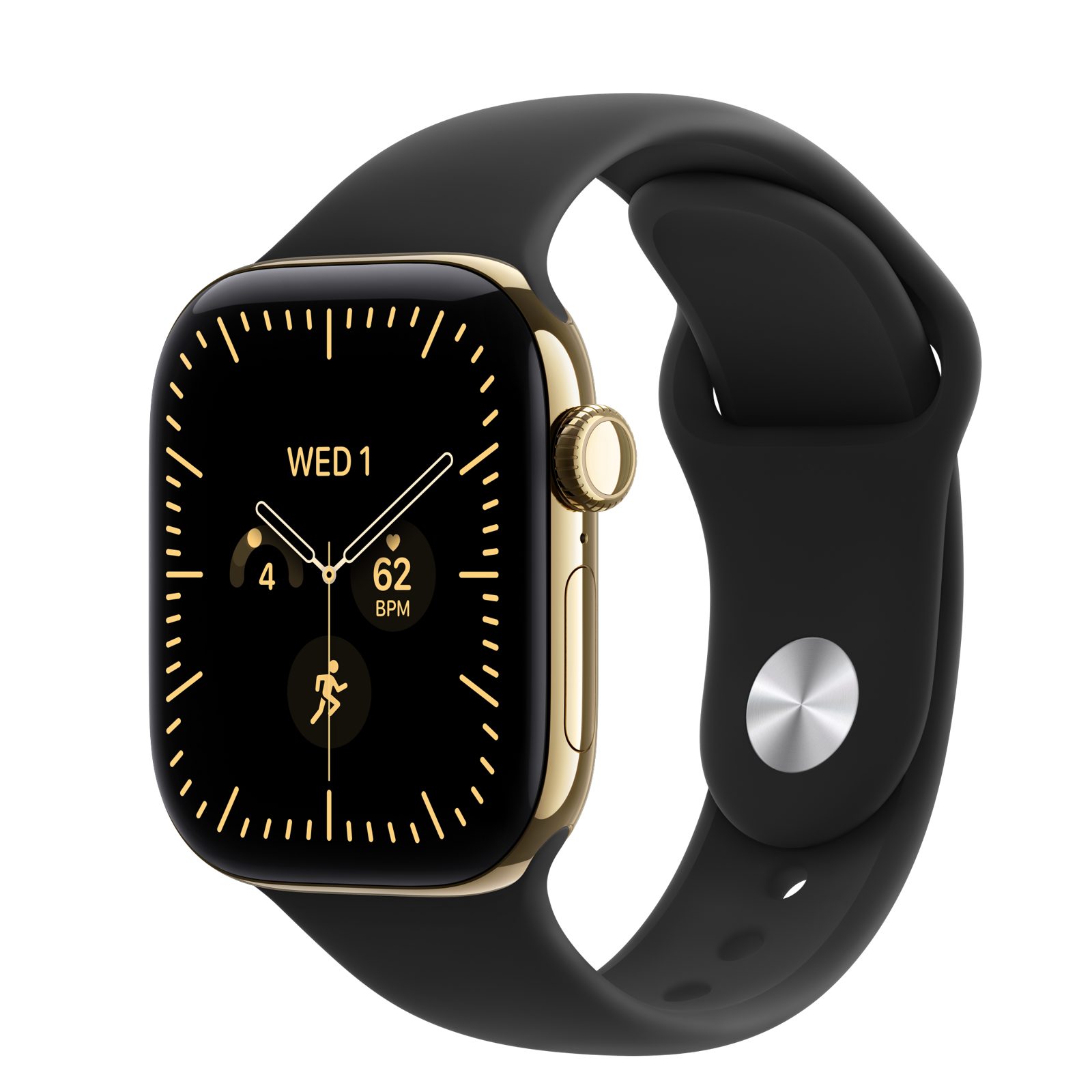 Apple Watch Series 12 (GPS + Cellular) • Titanboett skinande guld, 42 mm • Sportband svart