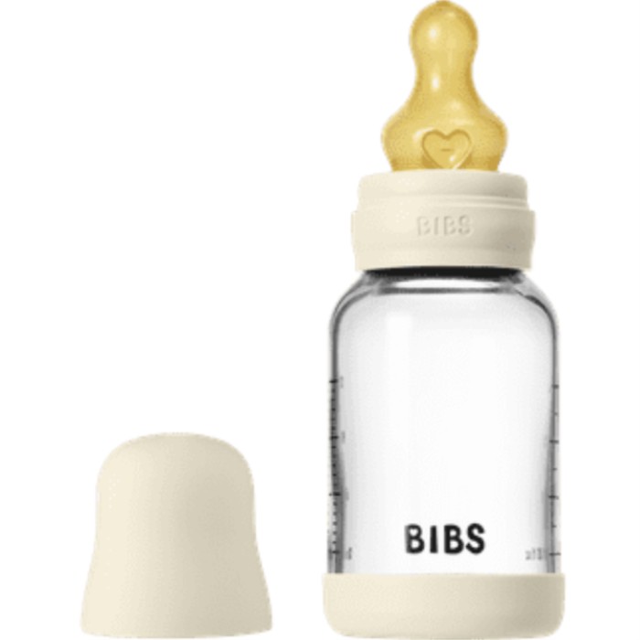 BIBS Glass Baby Bottle Round Latex 120 ml Slow Flow Ivory