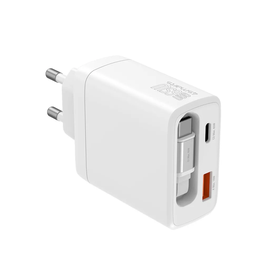 4Smarts PDPlug Jojo 65W väggladdare PD GaN med utdragbar USB-C-kabel – vit