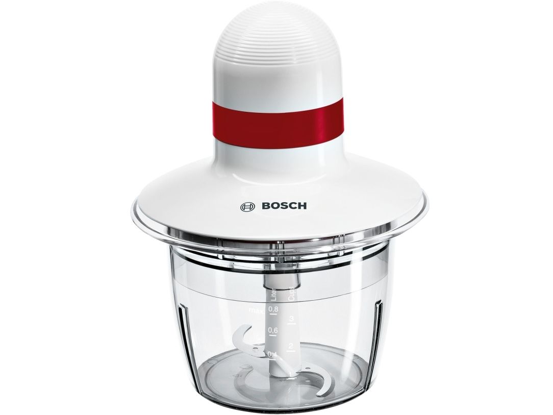 Bosch MMRP1000, 0,8 l, CE, Eurasian, VDE, Röd, Transparent, Vit, Plast, Rostfritt stål, Knappar
