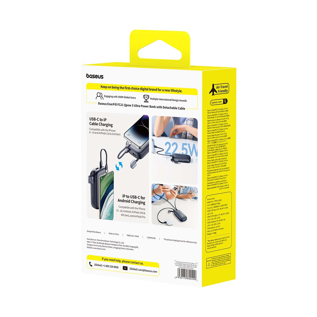 Baseus EnerFill FC21 Qpow 3 Ultra 20000mAh 22,5W powerbank med display och kabel ingår – svart, bild 4