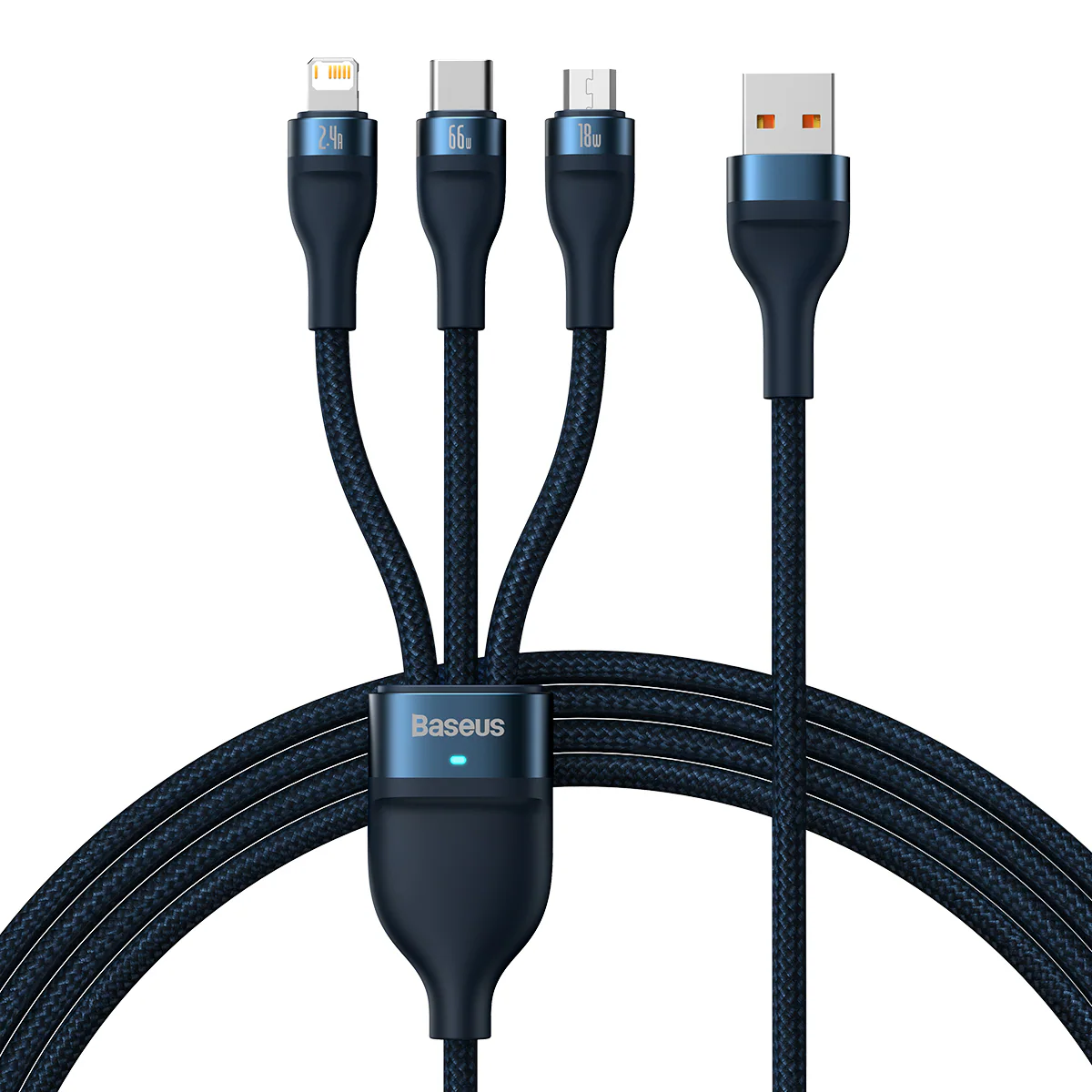 Baseus 3-i-1 Snabbladdningskabel 66W USB-A till USB-C / Micro / Lightning – Blå