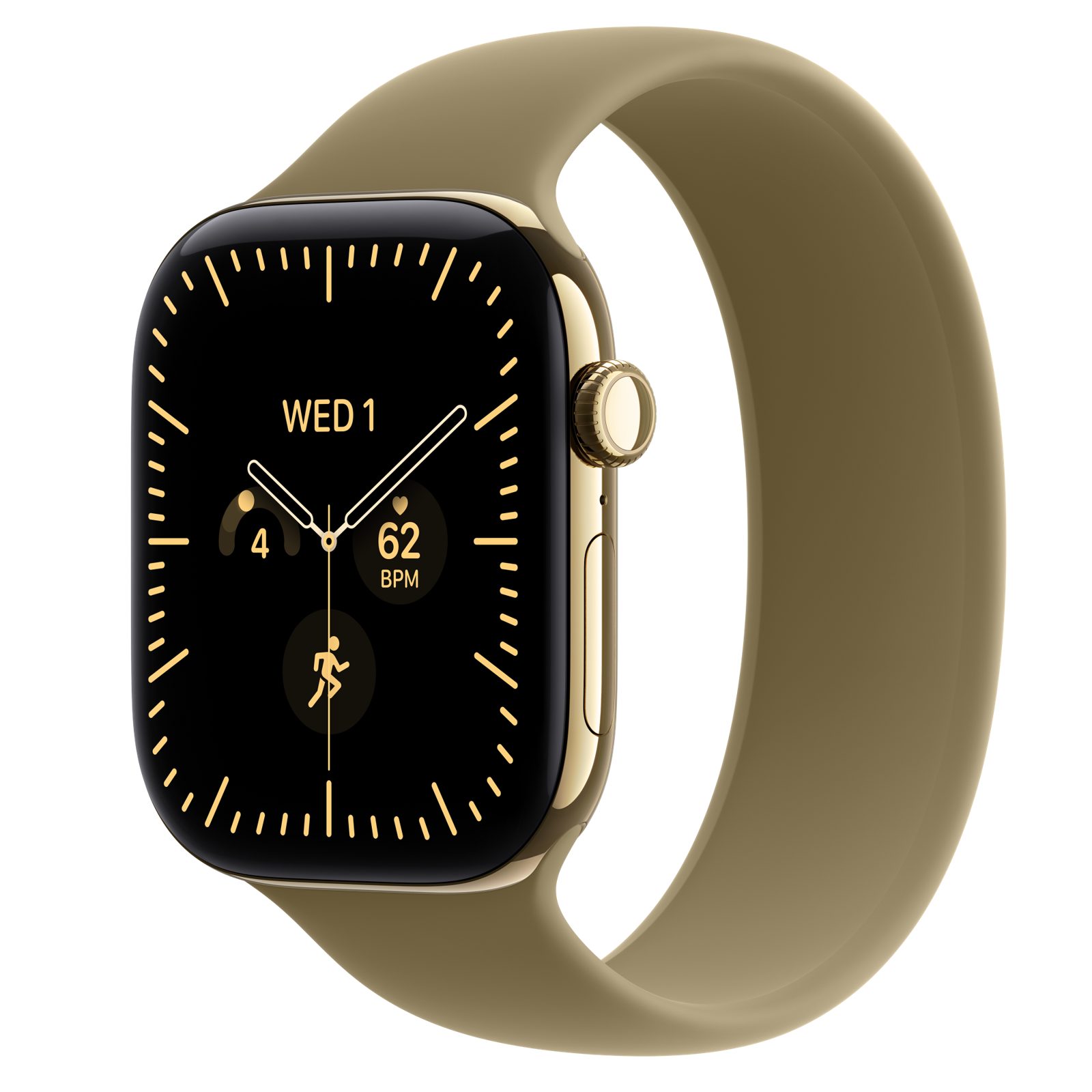 Apple Watch Series 12 (GPS + Cellular) • Titanboett skinande guld, 46 mm • Sololoop oliv