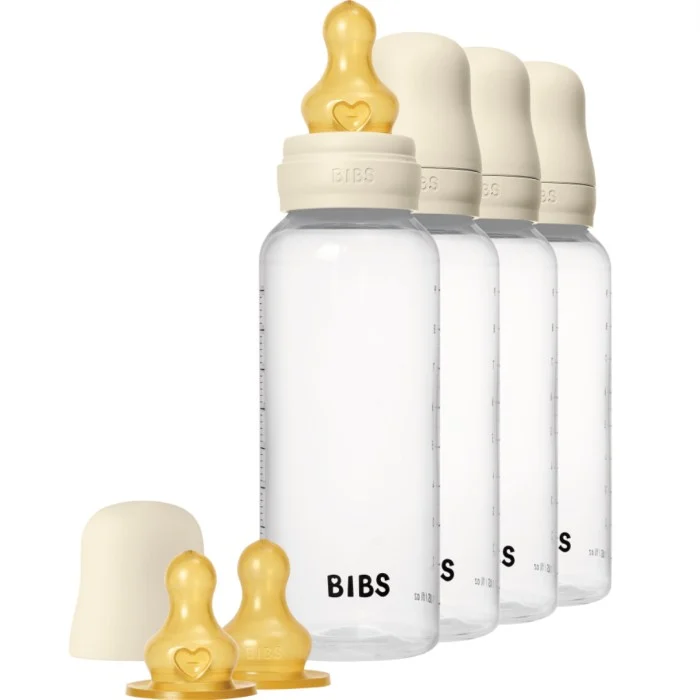 BIBS Baby Bottle Round Latex 4-pack 270 ml, Ivory