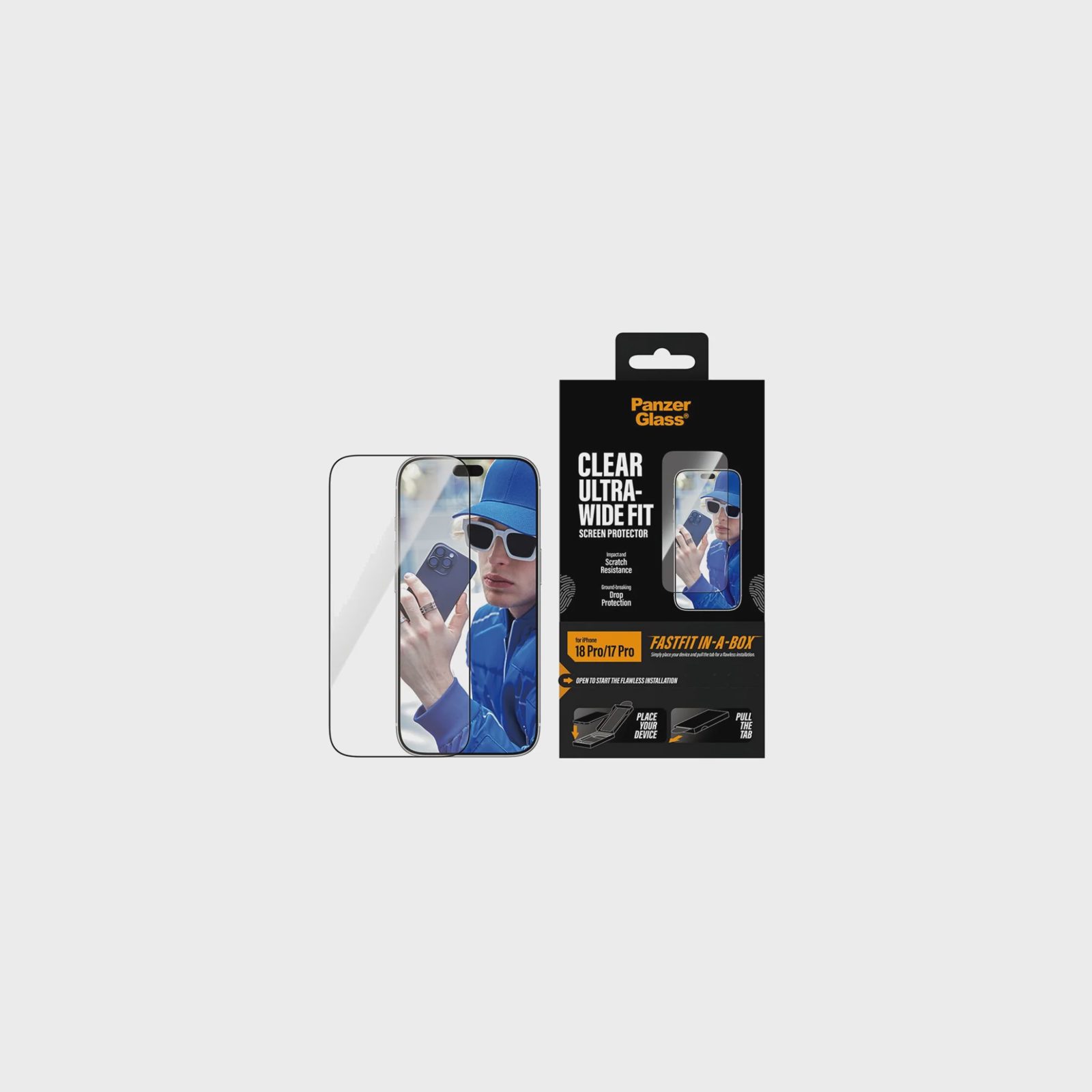 PanzerGlass iPhone 18 Pro/17 Pro skärmskydd Ultra-Wide Fit med applikator, svart