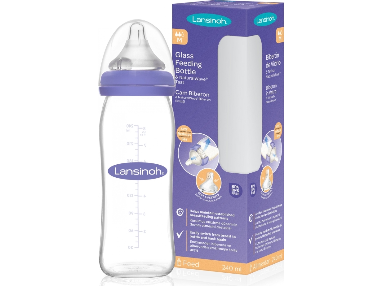 Lansinoh Natural Wave nappflaska 240 ml, glas, dinapp M (7018455)