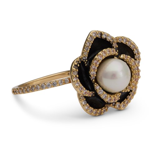 Lily and Rose Coco rose ring - Jet / ivory pearl 17 mm