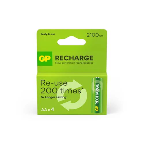 GP Recharge Rechargeable Battery, Size AA, 2100 mAh, 4-pack