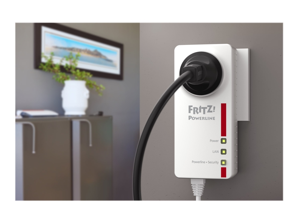 FRITZ!Powerline 1220E - PowerLine adaptersats 1GbE, HomePlug AV (HPAV) 2.0, IEEE 1901 - vägginsticksbar (paket om 2)