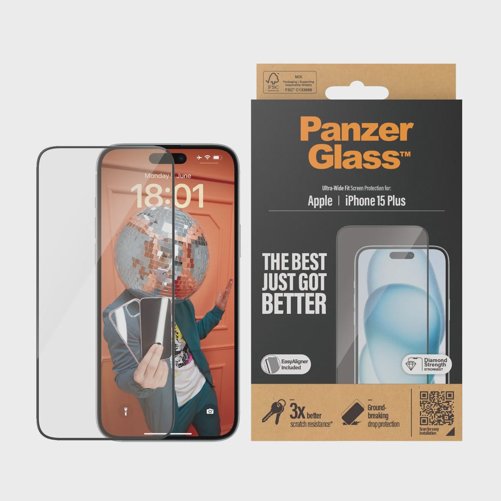PanzerGlass iPhone 15 Plus skärmskydd Ultra-Wide Fit med applikator