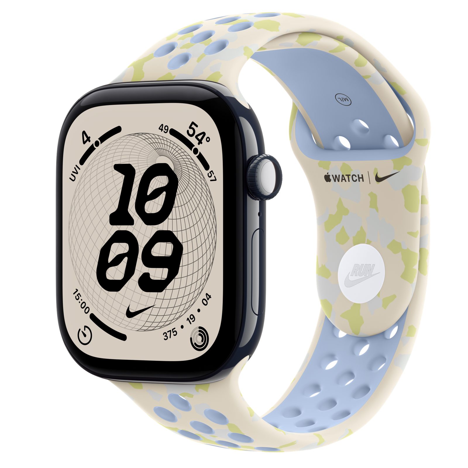 Apple Watch Series 12 (GPS + Cellular) • Keramikboett nattblå, 46 mm • Nike-sportband i Chalk Calm