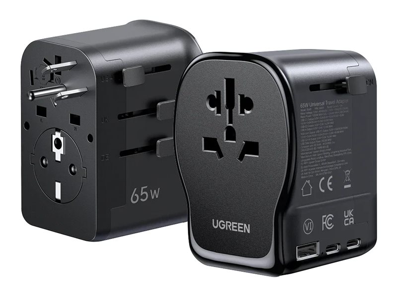 Ugreen - Strömadapter - 65 Watt - 10 A - 4 utdatakontakter (2 x USB-C, USB, AC-kontakt)